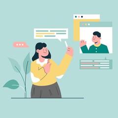 Female and male doing online video call