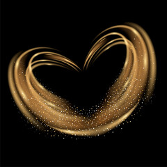 Golden heart with shining effect. Sparkling design element for banner, poster, cards and invitations