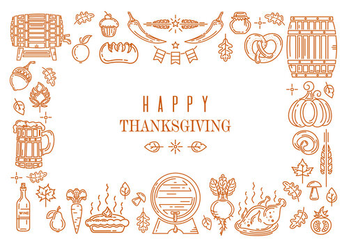 Design frame of autumn elements for Thanksgiving Day. Happy Thanksgiving. Vector illustration