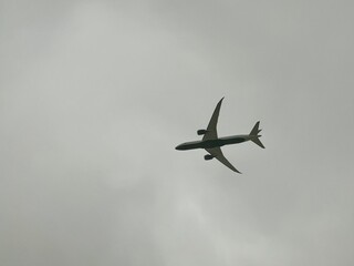 airplane in the sky in wildfire smoke