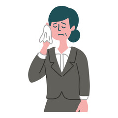 スーツ　女性　士業　悩んでいる　冷や汗
