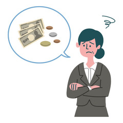 スーツ　女性　士業　お金　悩んでいる
