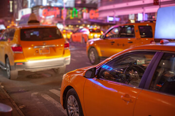 New York City yellow taxi at night