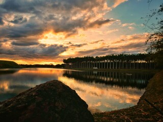 Beautiful summer sunrise over lake