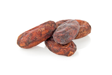 unpeeled cocoa bean isolated on white background