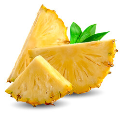 Pineapple slices with leaves. Pineapple isolate. Cut pineapple on white.