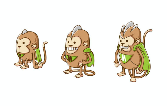 set of isometric monkey hero character evolution illustration, with white background vector