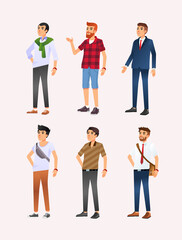 set of six character design illustration of man with different style from casual to formal