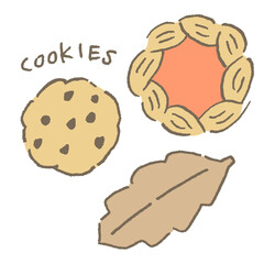 チョコチップ、リーフクッキー、ジャム入りクッキー