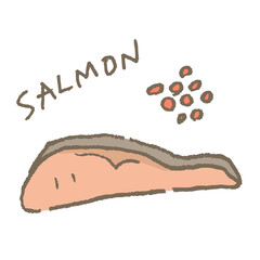 サーモンの切り身とイクラの粒