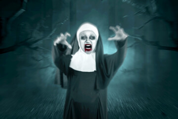 Scary devil nun standing