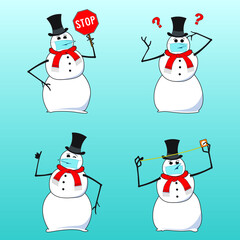 Vector Snowman with Face Mask - Instructional