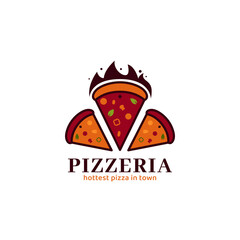 Hot red pizza pizzeria logo icon symbol vector for pizza food restaurant
