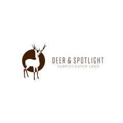 Will deer in spotlight logo icon illustrative in neagtive glyph icon style illustration logo symbol