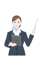 指示棒　タブレット　ビジネス　スーツ　女性　上半身