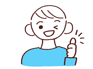 ウィンクする若い男性 いいねポーズ 右手