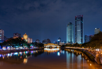 Naklejka na ściany i meble View of Chengdu city in China at night