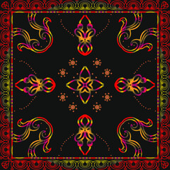 Decorative pattern of red and brown baroque motif with flowers design Illustration.scarf design vector illustration.