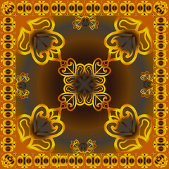 Decorative pattern of red and brown baroque motif with flowers design Illustration.scarf design vector illustration.