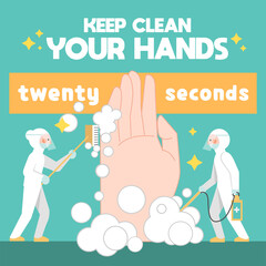 Keep Clean Your Hands Corona Covid-19 Safety Campaign Doodle Illustration