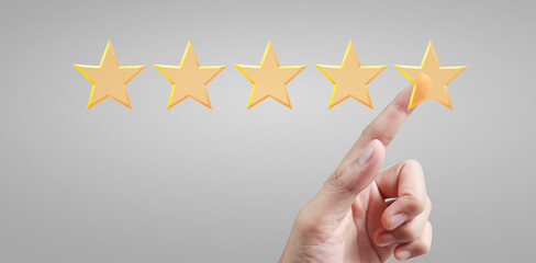  Rise on increasing five stars. Increase rating evaluation and classification concept
