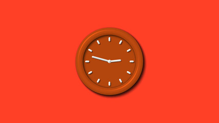 Best brown color 3d wall clock isolated on red background,clock isolated