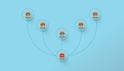 Franchise business marketing system concept. Structure service store network strategy