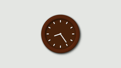 Amazing brown dark 12 hours 3d wall clock on white background,wall clock