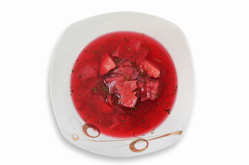 Traditional Ukrainian vegetable red soup or borsch