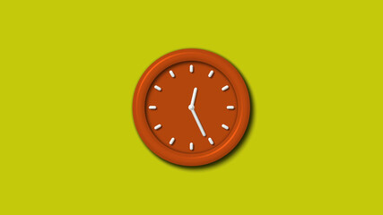 Amazing brown color 3d wall clock isolated on yellow background