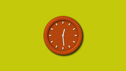 Amazing brown color 3d wall clock isolated on yellow background