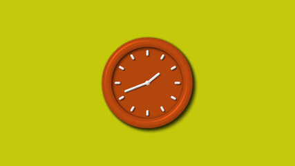 Amazing brown color 3d wall clock isolated on yellow background