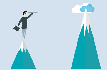 Businessman looking to the future with a telescope