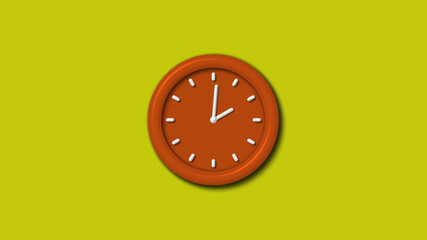 Amazing brown color 3d wall clock isolated on yellow background