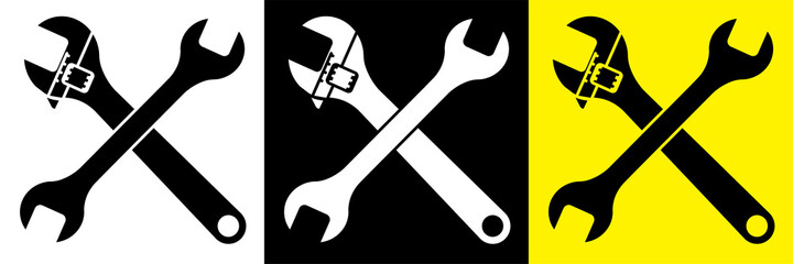 Crossed wrenches for car repair. Equipment for repair service center. Maintenance of technical condition of car. Vector