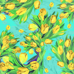 Seamless pattern of red tulips watercolor