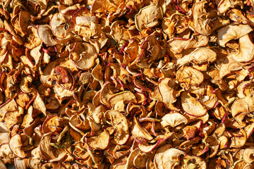 Dried apple slices. top view