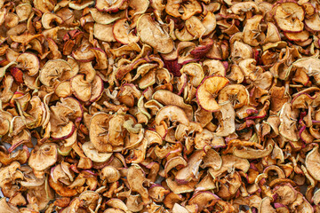 Dried apple slices. top view