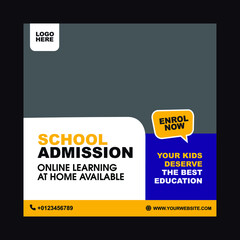 school admission template for social media ad. Education template of flyer