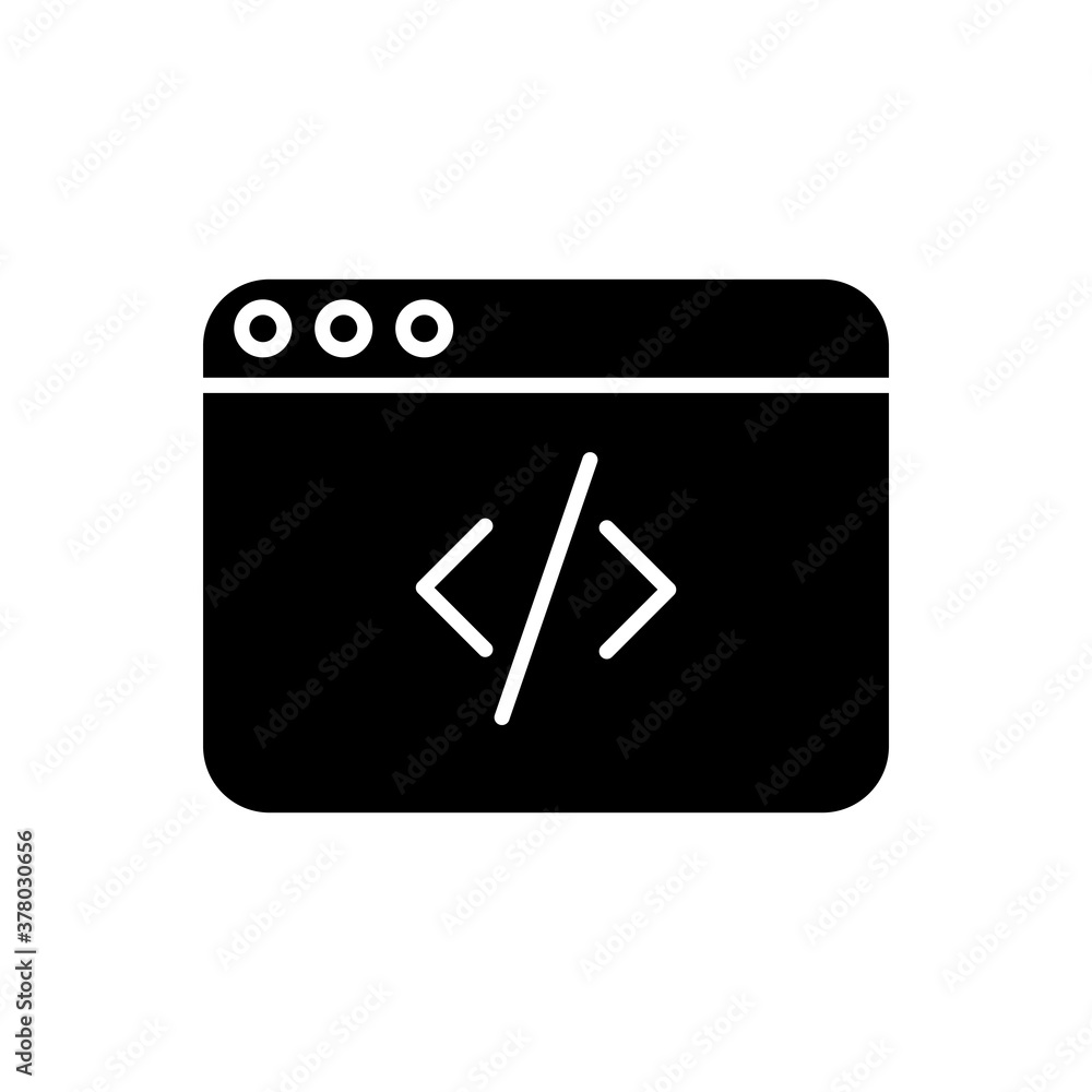 Poster webpage template with code silhouette style icon