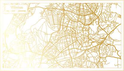 Vilnius Lithuania City Map in Retro Style in Golden Color. Outline Map.