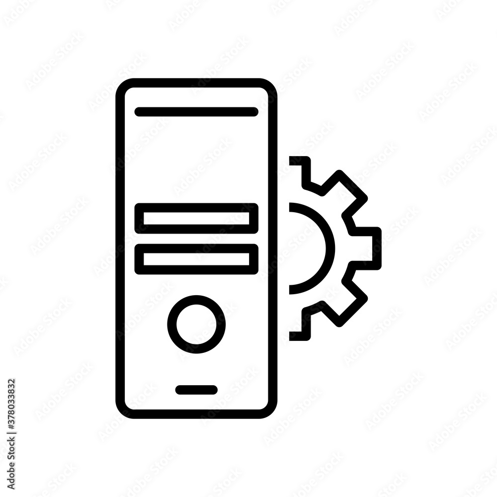 Poster server computer with gear line style icon
