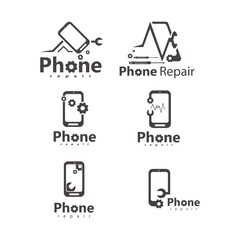 phone service logo, set of phone service and repair logo with black color. icon phone design template