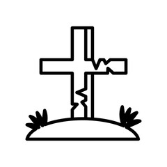 tomb cross cemetery line style icon