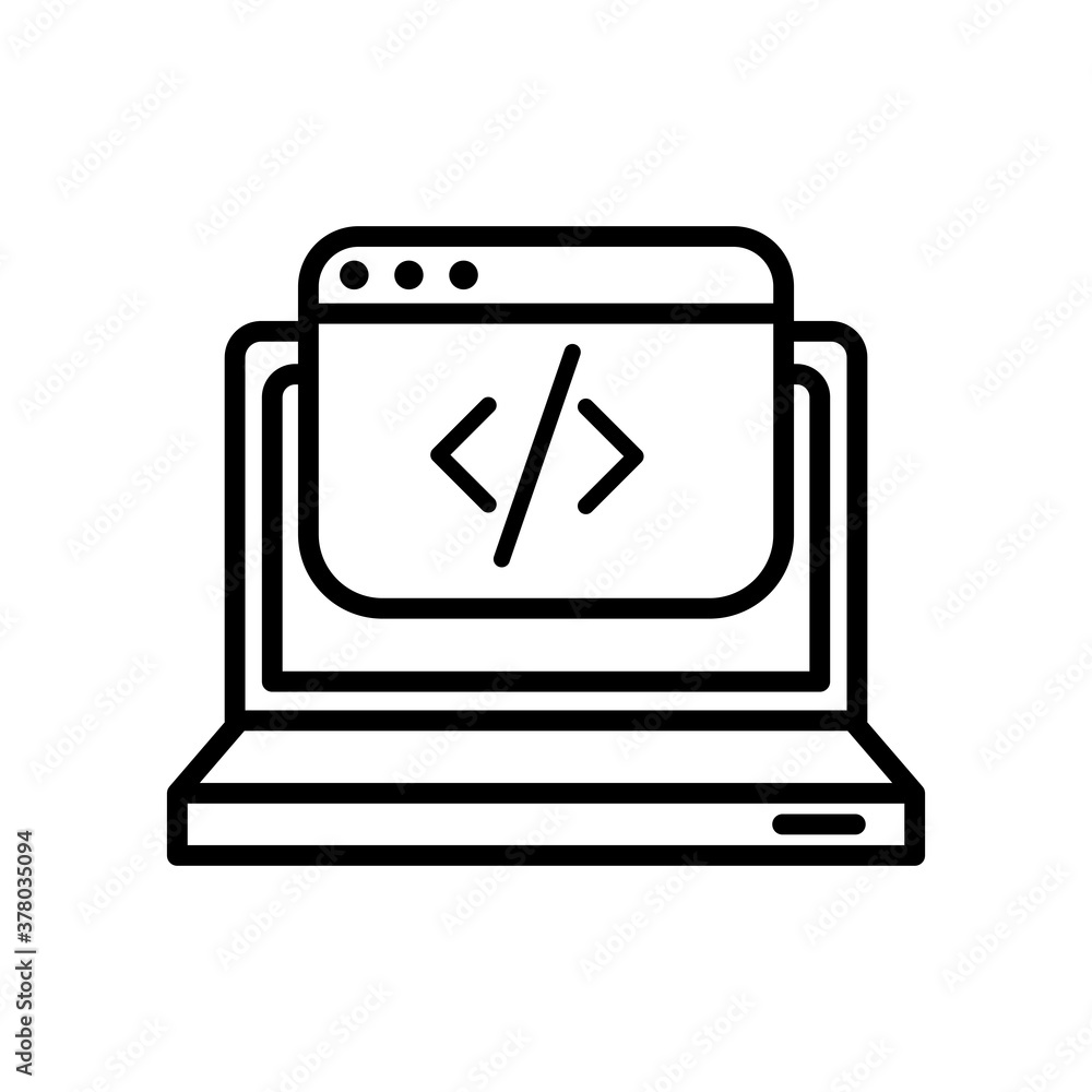 Poster laptop computer portable with template line style icon