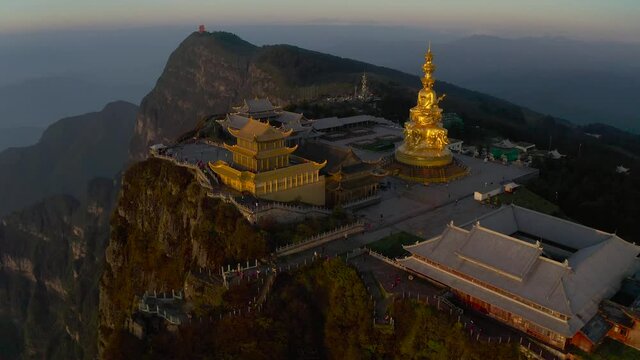 drone view of emei mountain jinding scenic