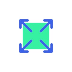 Full screen arrows icon vector, filled flat sign, maximize expand bicolor pictogram, green and blue colors. Symbol, logo illustration