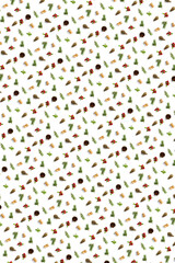 christmas background with pine cone, wine cork, pine twig and lingonberry. christmas background on white backdrop.