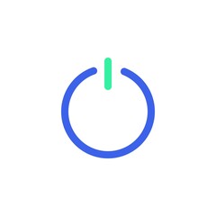 Power button icon vector, filled flat sign, bicolor pictogram, on off button green and blue colors. Symbol, logo illustration