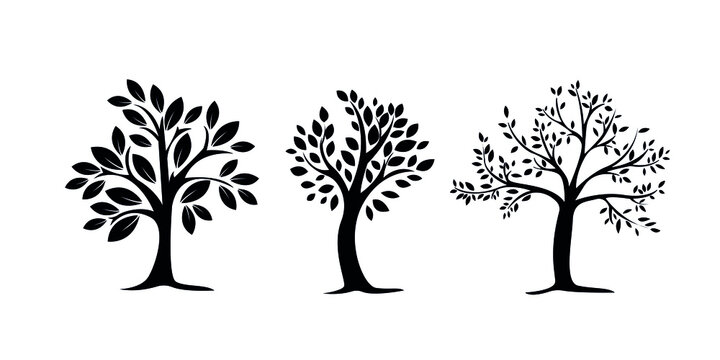 Tree with Roots Icon Vector illustration. trees symbol. branch leaf sign, emblem isolated on white background, Flat style for graphic and silhouette, logo. EPS10 black pictogram.